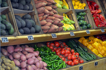 Fresh vegetables on display in farmers market