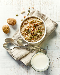 bowl of breakfast porridge with nuts