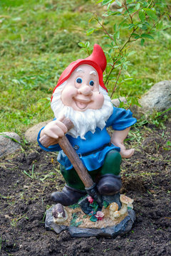 Little funny garden gnome in the garden 