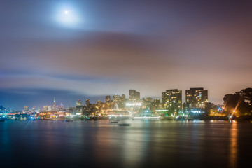 Fototapeta na wymiar View from the Municipal Pier at night, in San Francisco, Califor