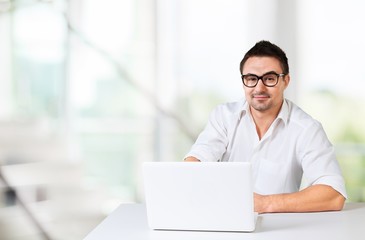 Fototapeta premium Laptop, handsome, shirt.
