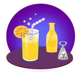 Bottle, Glass and Bottle Opener


