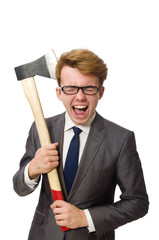 Young businessman with weapon isolated on white