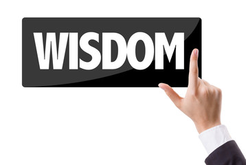 Businessman pressing button with the text: Wisdom