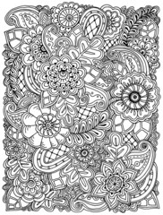 Ethnic floral zentangle, doodle background pattern in vector. 