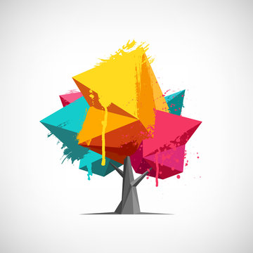 Conceptual Polygonal Tree with Paint Splashes.