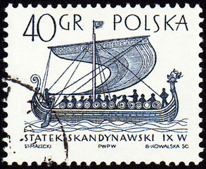 Scandinavian ship on post stamp