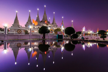 Wat Asokaram in the sunset, Samut Prakan province of Thailand