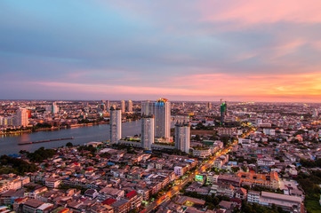 Landscape twilight view at the top view of Bangkok