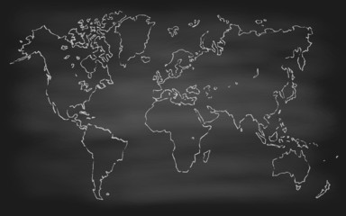 World Map Contour Vector Chalkboard Blackboard