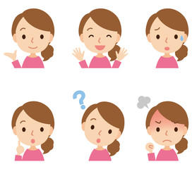 女性　表情ポーズ　セット