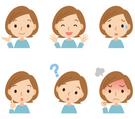 女性　表情ポーズ　セット