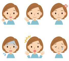 女性　表情ポーズ　セット