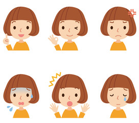 女性　表情ポーズ　セット