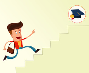 young student on a stairway to reach graduation