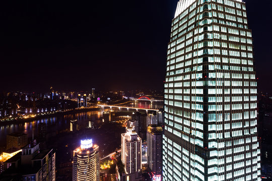 High anglew view of skyscrapers in chongqing at night