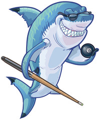 Obraz premium Mean Cartoon Pool Shark with Cue and Eight Ball