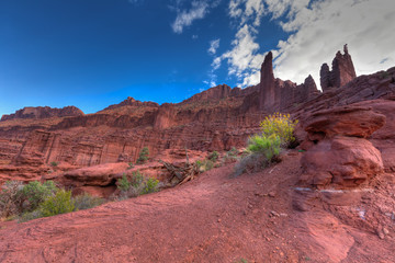 Utah-Moab- Fisher Towers. This is quite a famous climbing mecca as well as a spectacularly scenic hiking area.