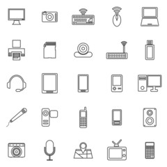 Gadget line icons on white background