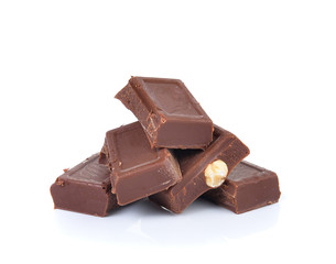 chocolate pieces on white background