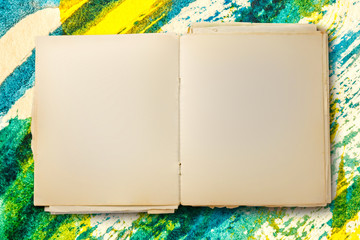 Old blank notebook open