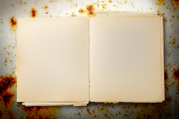 Old blank notebook open