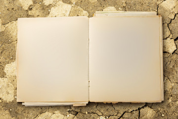 Old blank notebook open