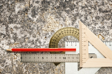 Drafting tools on white background