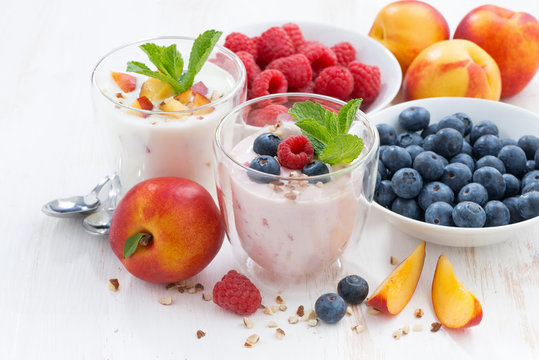 Berry and fruit yoghurt and fresh ingredients