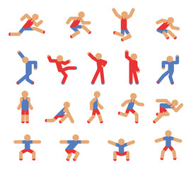 Man in running, jumping and dancing poses