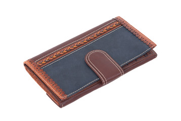 Old blue wallet isolated on white