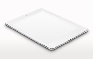 Realistic tablet computer with blank screen.