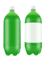 Green soda drink in two liter plastic bottles. - 84769580