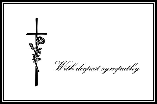 Sympathy Card, Cross, Rose, Illustration, Landscape Format, Vector