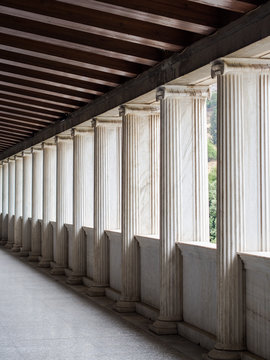 Marble columns in Atalo Stoa. Athens. Greece
