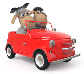Cheerful lambs drive the car © karelin721