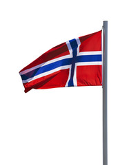 Norwegian flag on flagpole isolated