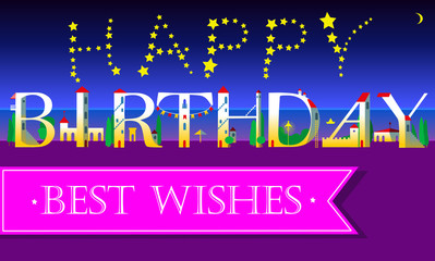 Happy Birthday Inscription. Cute white houses