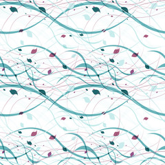 Floral seamless pattern. Abstract waves with leaves, eco nature
