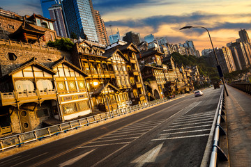Empty road near vintage building in chongqing