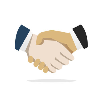 Handshake flat illustration. Isolated hands with shadow