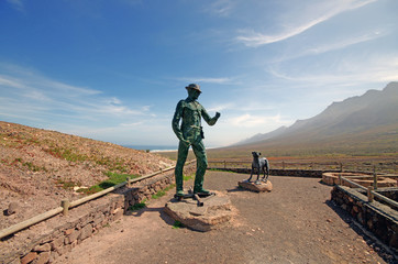 Statue of Gustav Winter and his dog in Cofete, Jandia, Fuerteven