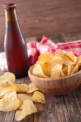 potato chip and beer bottle