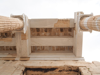 Close up of Erechtheion on Acropolis of Athens.