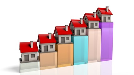 House models on chart bars isolated on white background
