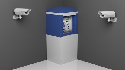 Fototapeta na wymiar Security surveillance camera and ATM machine