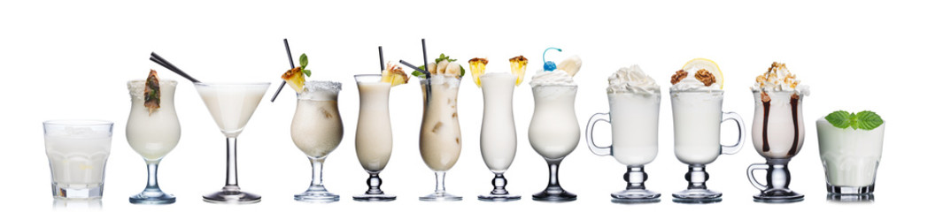 Milk cocktails isolated on white - obrazy, fototapety, plakaty