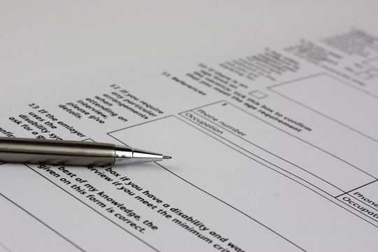 Close up of an application form