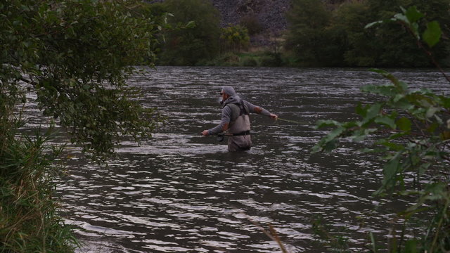 Man fly fishing in river