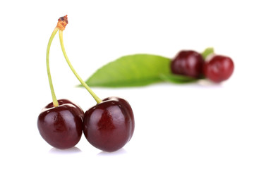 Fresh sweet cherries isolated on a white background